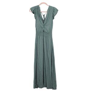 Venus Lascana Twist Front Smocked Waist Midi Dress Green Size Small